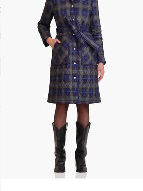 Avec les Filles Quilted Tie Waist Jacket Navy Plaid